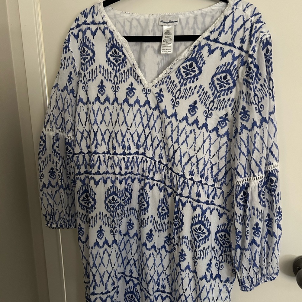 Anthropologie Blue and White Patterned Dress